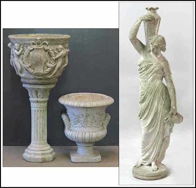 Appraisal: COLLECTION OF DECORATIVE CONCRETE GARDEN ITEMS Comprised of a pillar