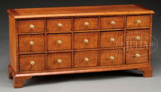 Appraisal: DIMINUTIVE TIGER MAPLE APOTHECARY CHEST DIMINUTIVE TIGER MAPLE APOTHECARY CHEST