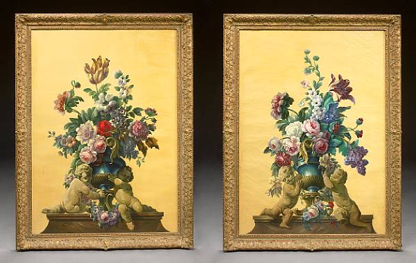 Appraisal: A pair of French floral paintings oil on canvas first