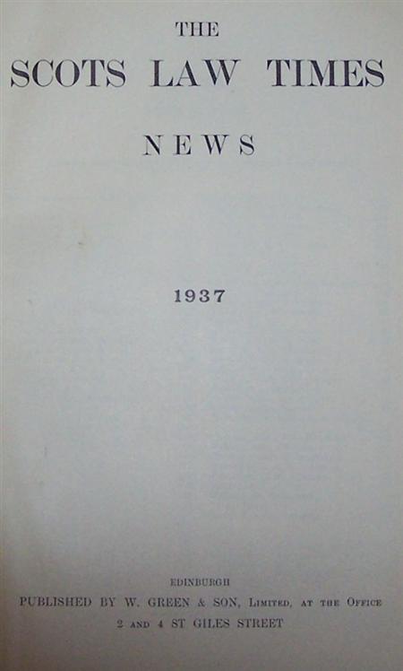 Appraisal: Scotland Scots law times Edinburgh - to volumes lacking volumes