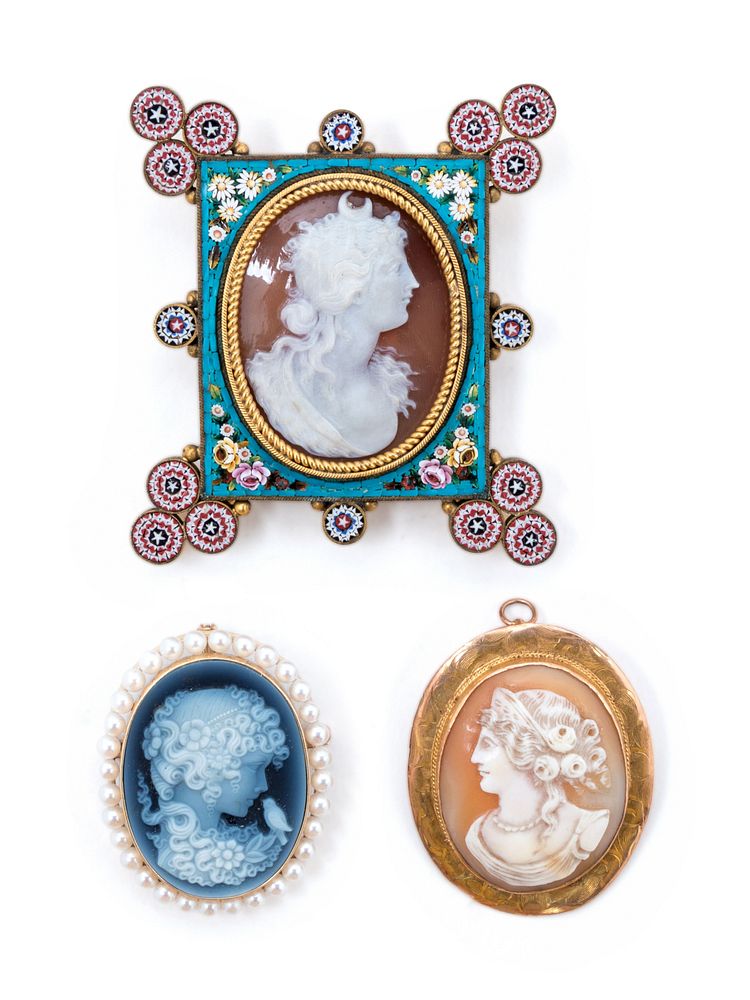 Appraisal: Three Victorian Miniature Cameo Silhouette Portraits Three Victorian Miniature Cameo