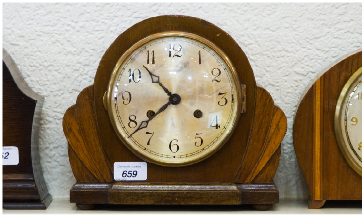 Appraisal: Mantle Clock Silvered Dial Black Arabic Numerals And Hands Day