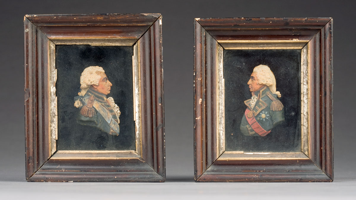 Appraisal: PAIR OF WAX PROFILE PORTRAIT MINIATURES OF ADMIRAL ST VINCENT