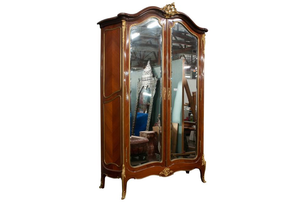 Appraisal: LOUIS XV STYLE GILT BRONZE MOUNTED MIRRORED DOOR ARMOIRE inches