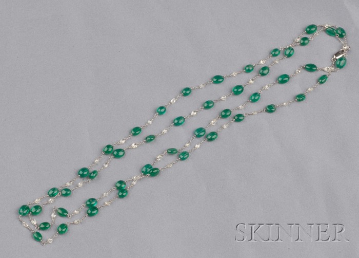 Appraisal: Platinum Emerald and Diamond Chain set with emerald beads weighing