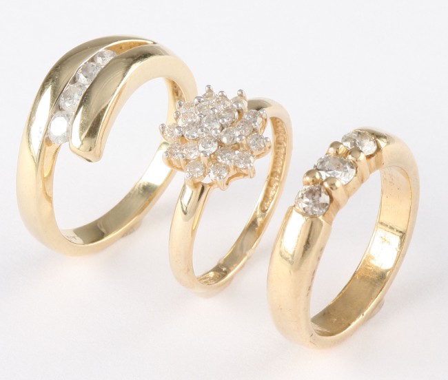 Appraisal: Lot of three One cluster diamond ring with round diamond