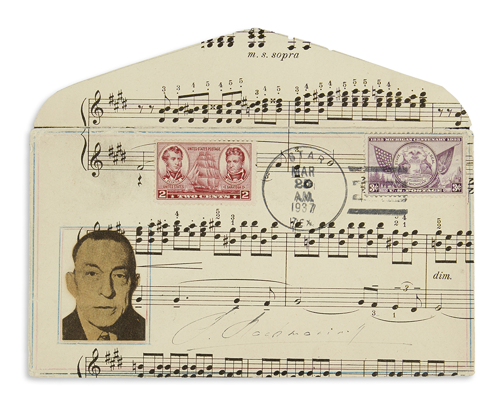 Appraisal: RACHMANINOFF SERGEI Signature S Rachmaninoff on an envelope fashioned from