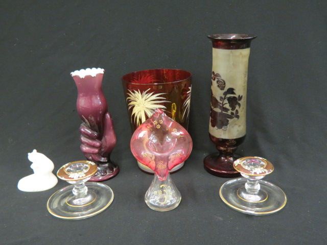 Appraisal: pc Lot of Estate Glassware vases candleholders together with a