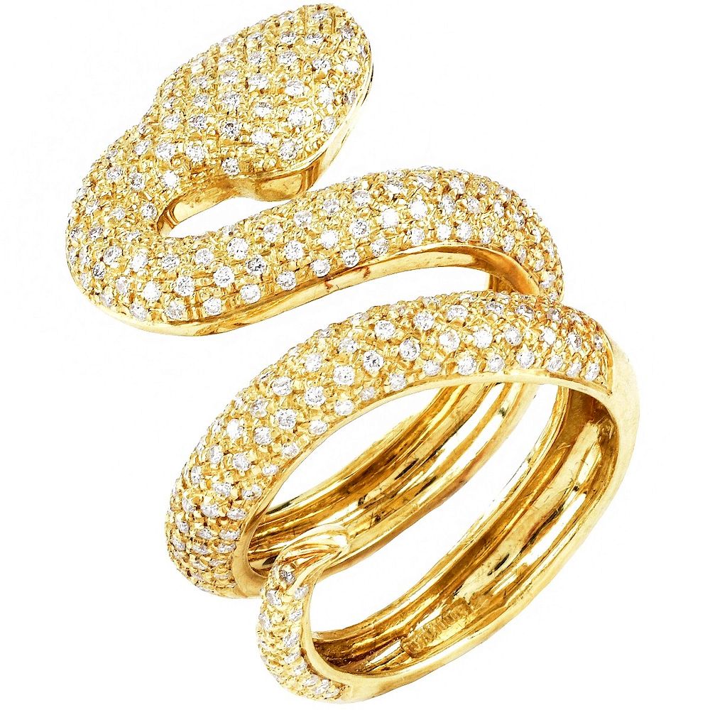 Appraisal: Diamond and K Gold Snake Ring Approx Carat TW Pave