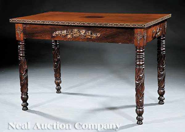 Appraisal: An American Classical Bronze-Mounted Library Table c the rectangular top