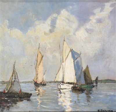 Appraisal: Henri Alphonse Barnoin - Sailing ships off the coast Signed