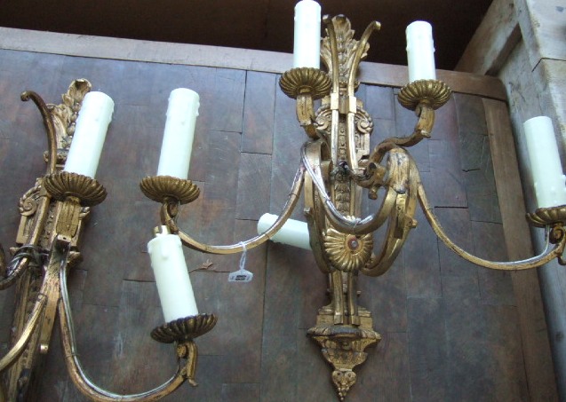 Appraisal: A pair of French gilt brass five light wall appliques