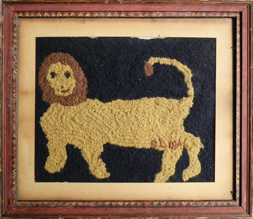 Appraisal: Framed hooked rug of a lion x together with a