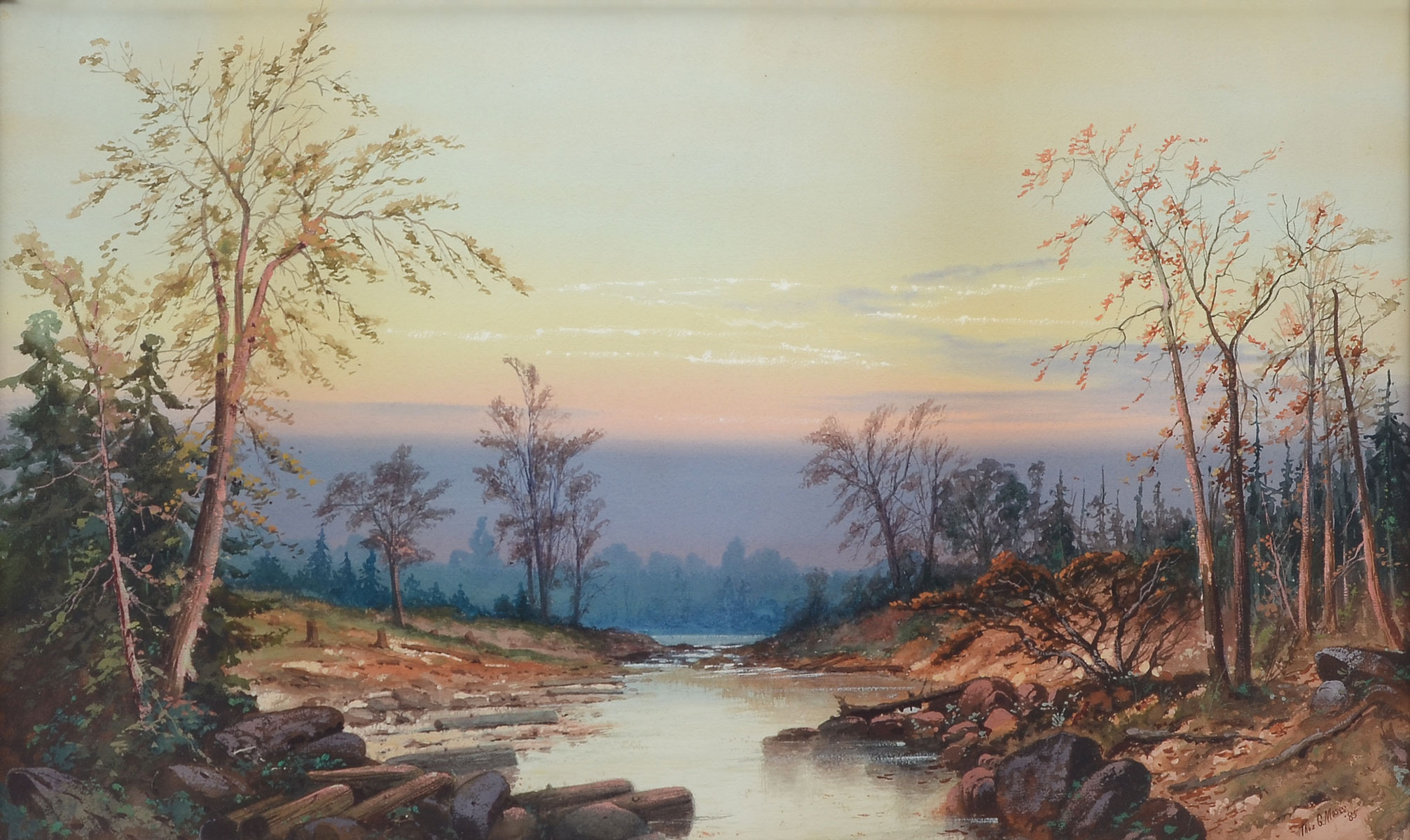 Appraisal: MOSES Thomas Gibbs American - Panoramic Wilderness Landscape with Stream