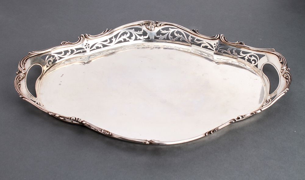 Appraisal: Gorham Silver Oblong Tray w Pierced Gallery Gorham silver oblong