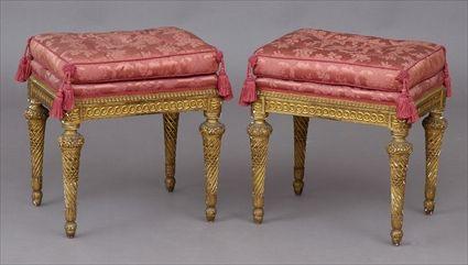 Appraisal: PAIR OF LOUIS XVI-STYLE CARVED GILTWOOD TABOURETS Each seat with