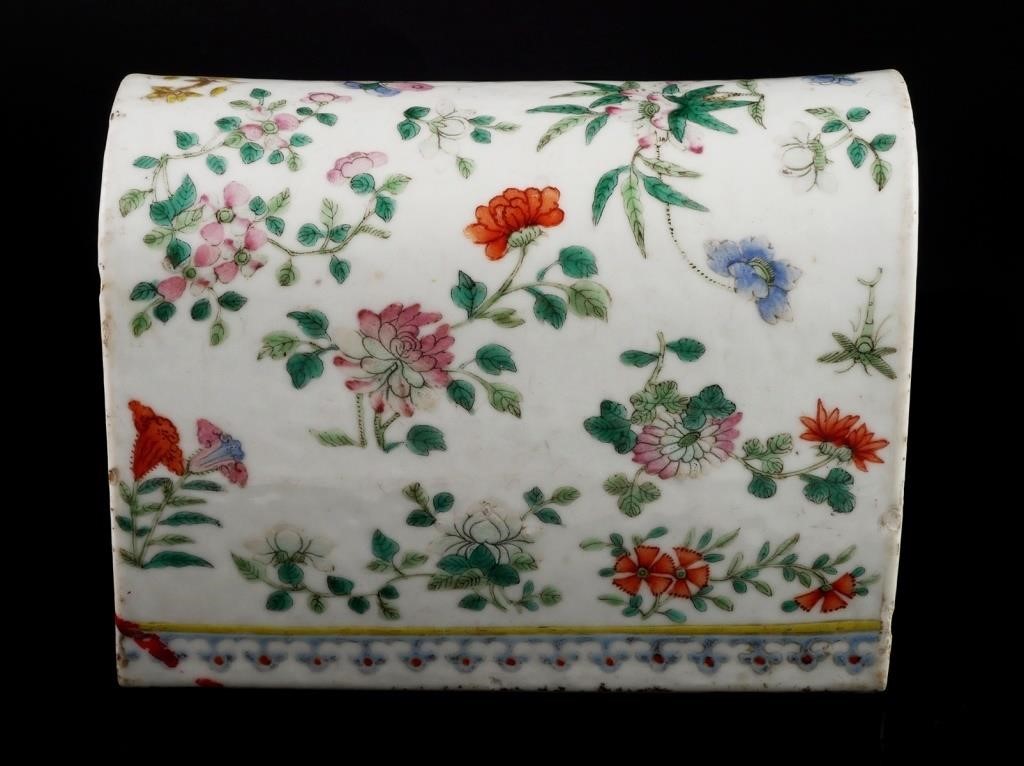 Appraisal: Antique late s handpainted Chinese pillow or head rest Measures