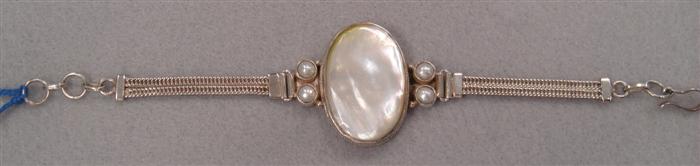 Appraisal: Sterling bracelet set with large Abalone stone Estimate -