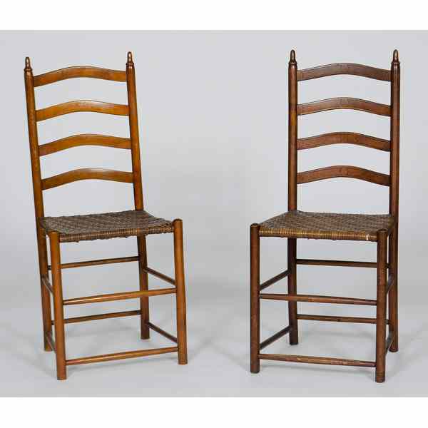 Appraisal: Shaker Ladder Back Chairs American two similar shaker ladder-back chairs