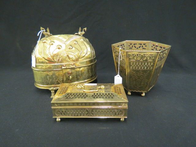 Appraisal: pcs of Antique Brass cricket box planter and oval dome