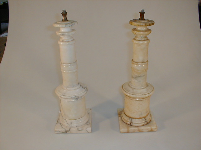 Appraisal: A pair of alabaster table lamp bases and three blue