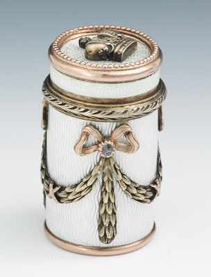 Appraisal: A Faberge Guilloche Enameled Gold Diamond Container ca - Guilloche