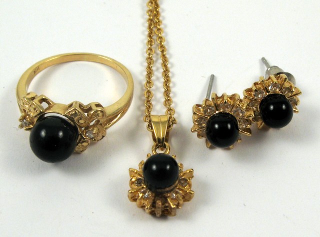 Appraisal: FOUR ARTICLES OF BLACK CORAL JEWELRY including a pair of