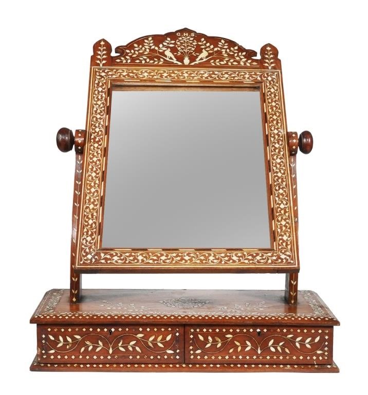 Appraisal: Anglo-Indian dresser top mirror Circa th century Ivory inlay floral