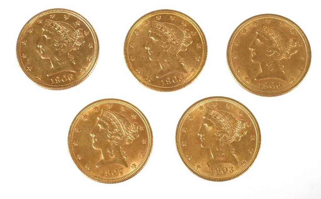 Appraisal: U S GOLD HALF EAGLE COINS LIBERTY HEAD five United