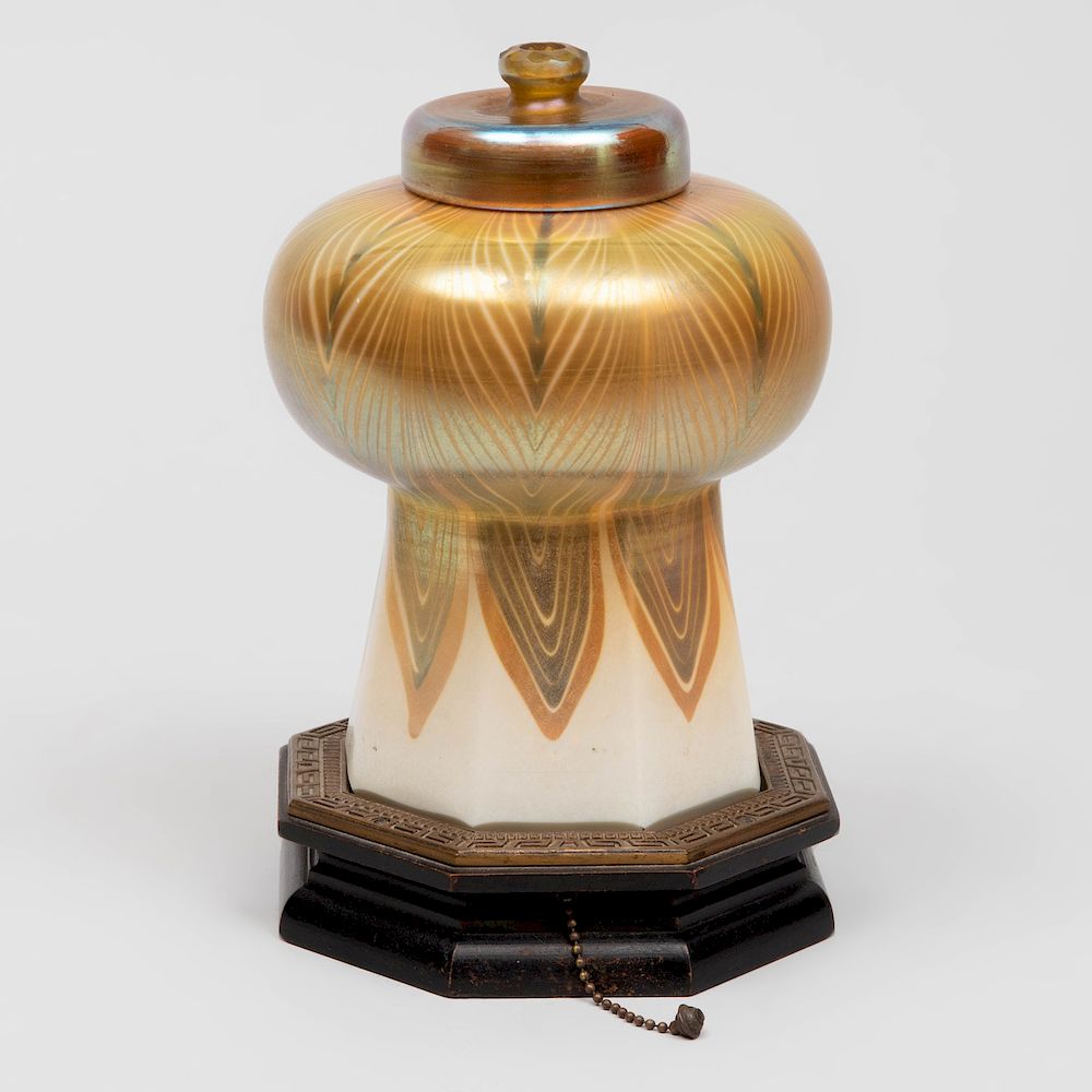 Appraisal: Tiffany Favrile Glass Shade Mounted as a Table Lamp The