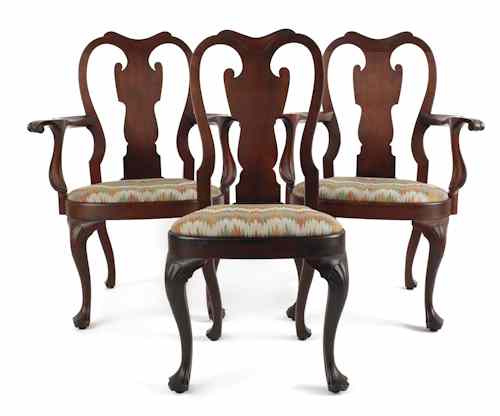 Appraisal: Queen Anne style bench made walnut dining room suite mid