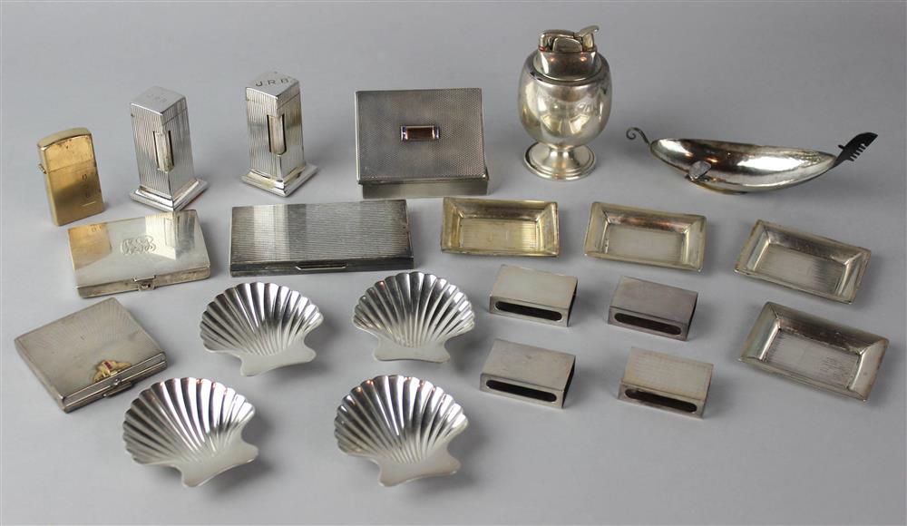 Appraisal: GROUP OF SILVER BOXES TOGETHER WITH SILVER AND PLATED SMOKING