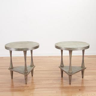 Appraisal: Pair James Mont silvered wood end tables Pair James Mont