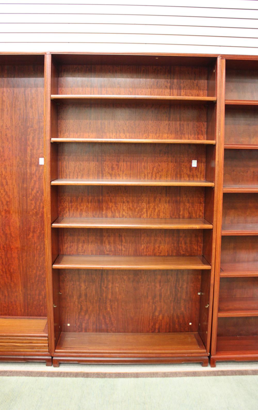 Appraisal: TALL CHINESE OPEN-SHELF TEAK BOOKCASE six adjustable shelves George Zee