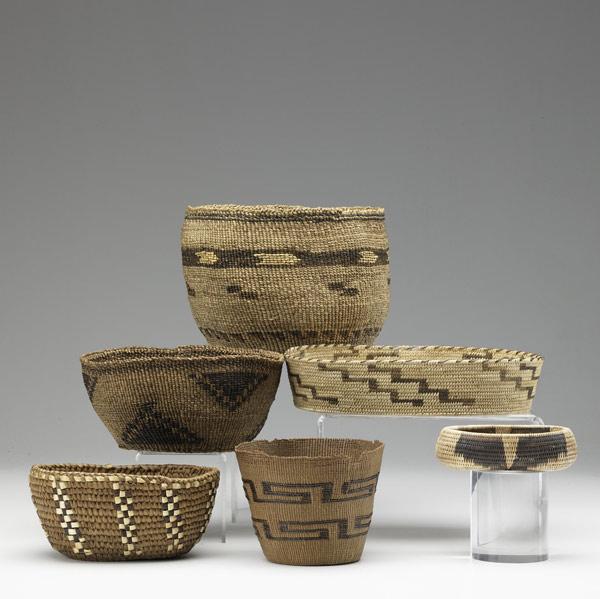 Appraisal: Six American Indian baskets from California and Northwest Twined and