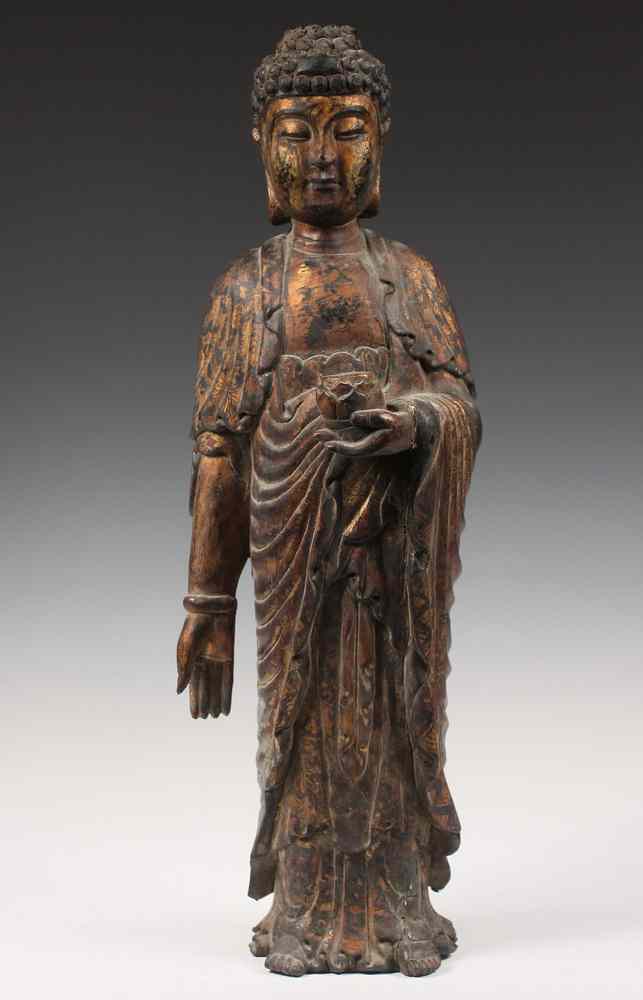 Appraisal: EARLY JAPANESE BUDDHA - th century Japanese Lacquered Wood Standing