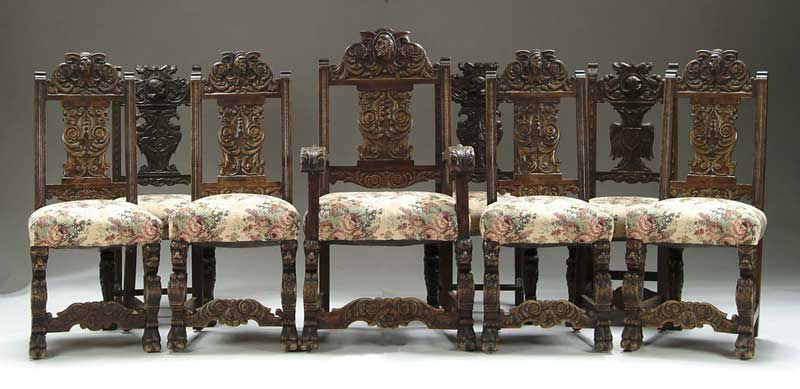 Appraisal: EIGHT OUTSTANDING CARVED EUROPEAN STYLE DINING CHAIRS The lot consists