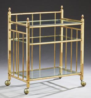 Appraisal: Brass and Glass Bar Cart th c with three glas