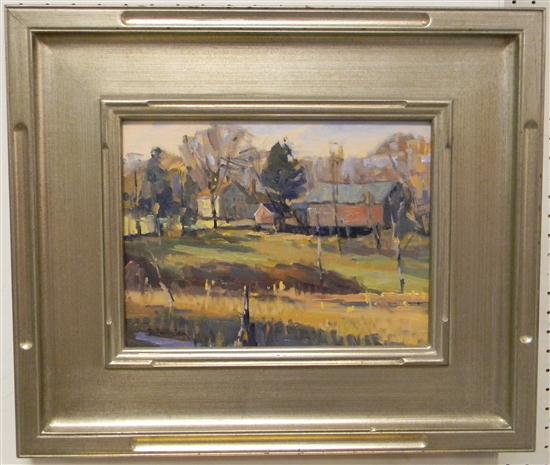 Appraisal: David Lussier oil on panel Late Fall house and barns