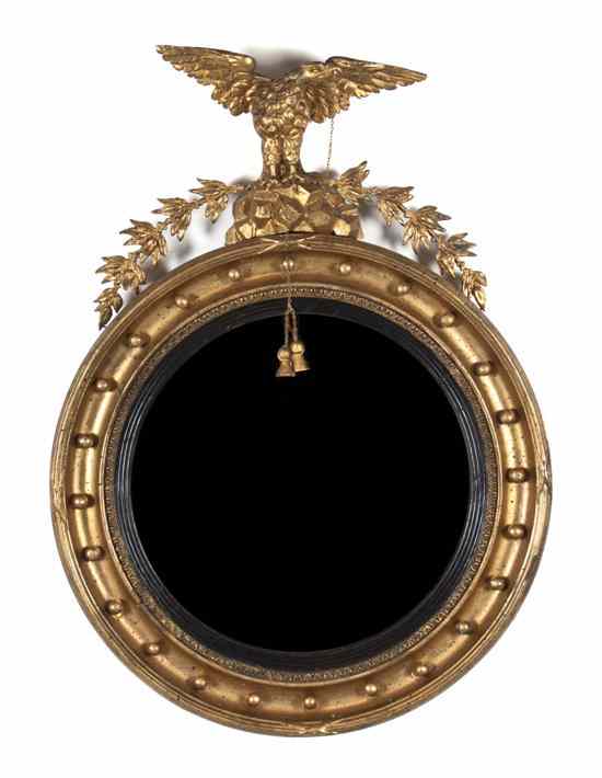 Appraisal: An American Federal Giltwood Bullseye Mirror having an eagle with