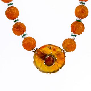 Appraisal: Art Deco Carved Carnelian Rock Crystal Chrysoprase and Karat Yellow