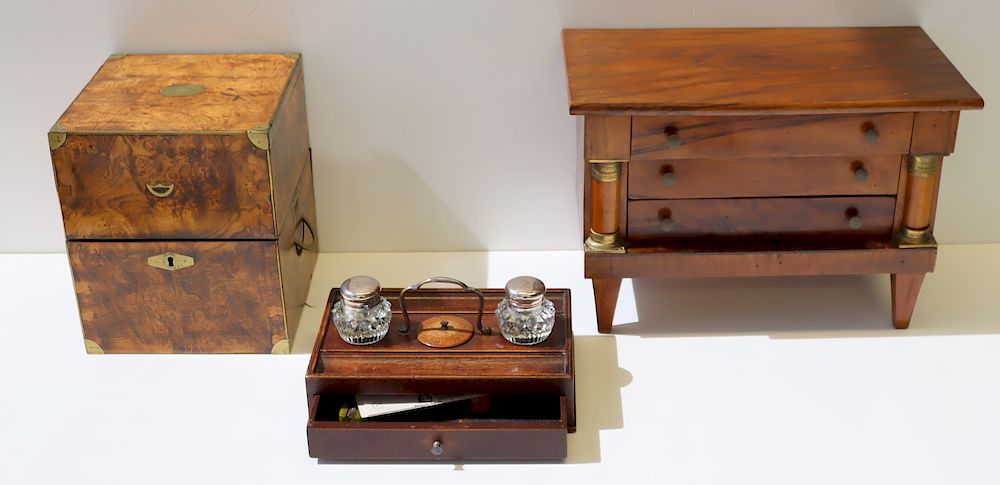 Appraisal: Antique Miniature Commode Together with An Inkwell And A Burl