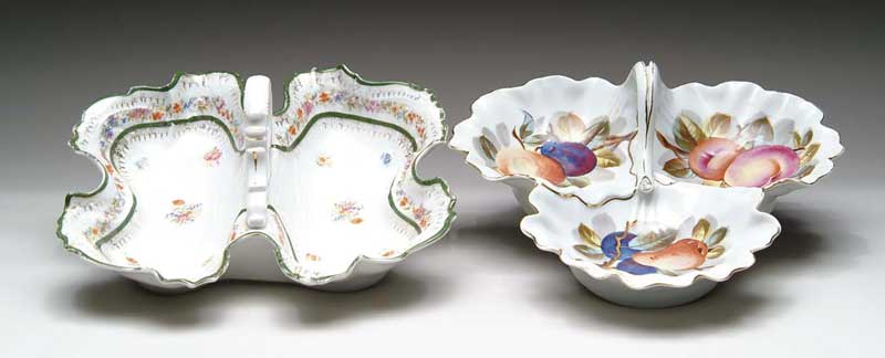 Appraisal: TWO HAND PAINTED SERVING DISHES dia three part with handle