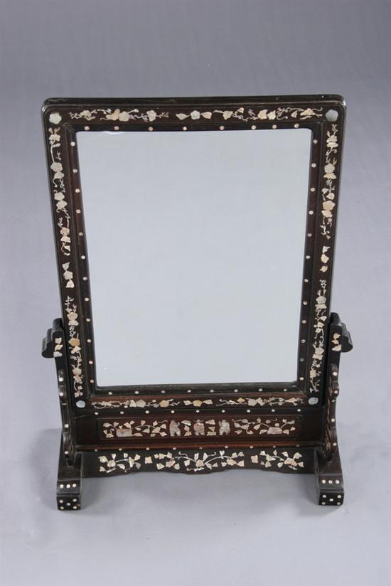 Appraisal: CHINESE MOTHER-OF-PEARL INLAID WOODEN MIRROR AND STAND th century