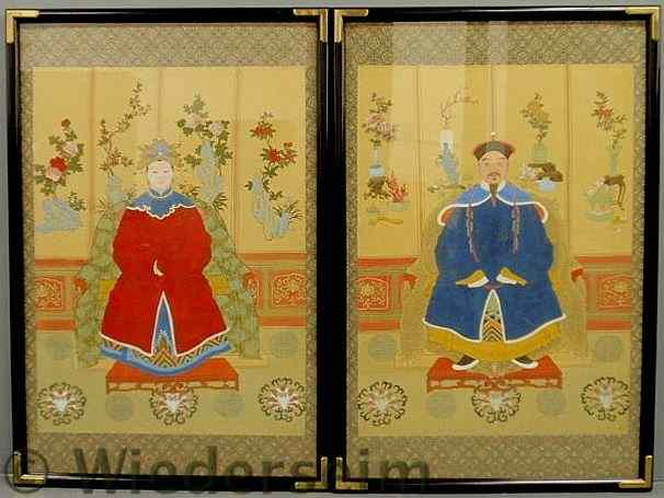 Appraisal: Large pair of painted Chinese ancestor portraits x