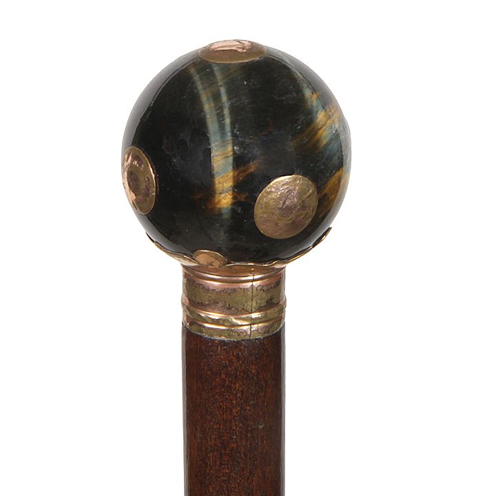 Appraisal: Tiger Eye Dress Cane Ca - An unusual round tiger's