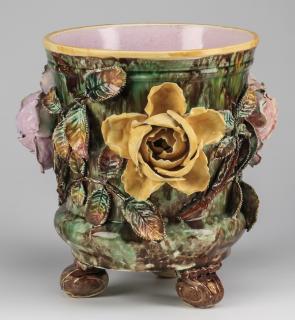 Appraisal: French barbotine majolica jardiniere h French barbotine majolica jardiniere of