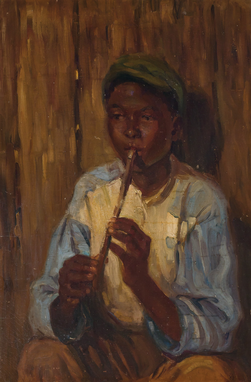 Appraisal: FRANK BRANGWYN British - Young Boy Playing a Whistle oil