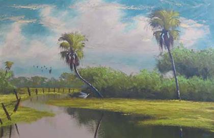 Appraisal: ALFRED HAIR american - MARSHLAND WITH PALM TREES Signed bottom