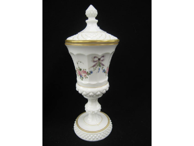 Appraisal: Decorated Milk Glass Carved Chalice or Jar